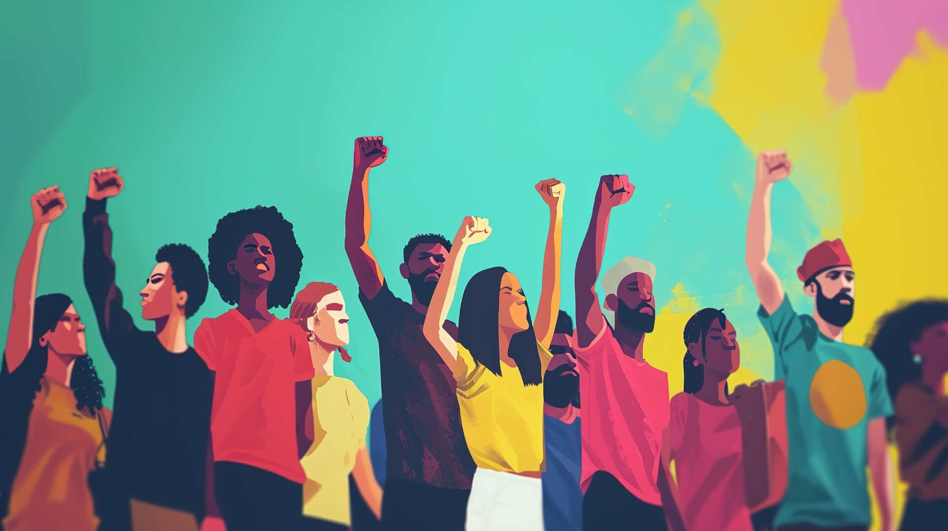 Marxism: Theory of Proletarian Revolution 1 Artistic illustration of a group of people holding their fists up in the air